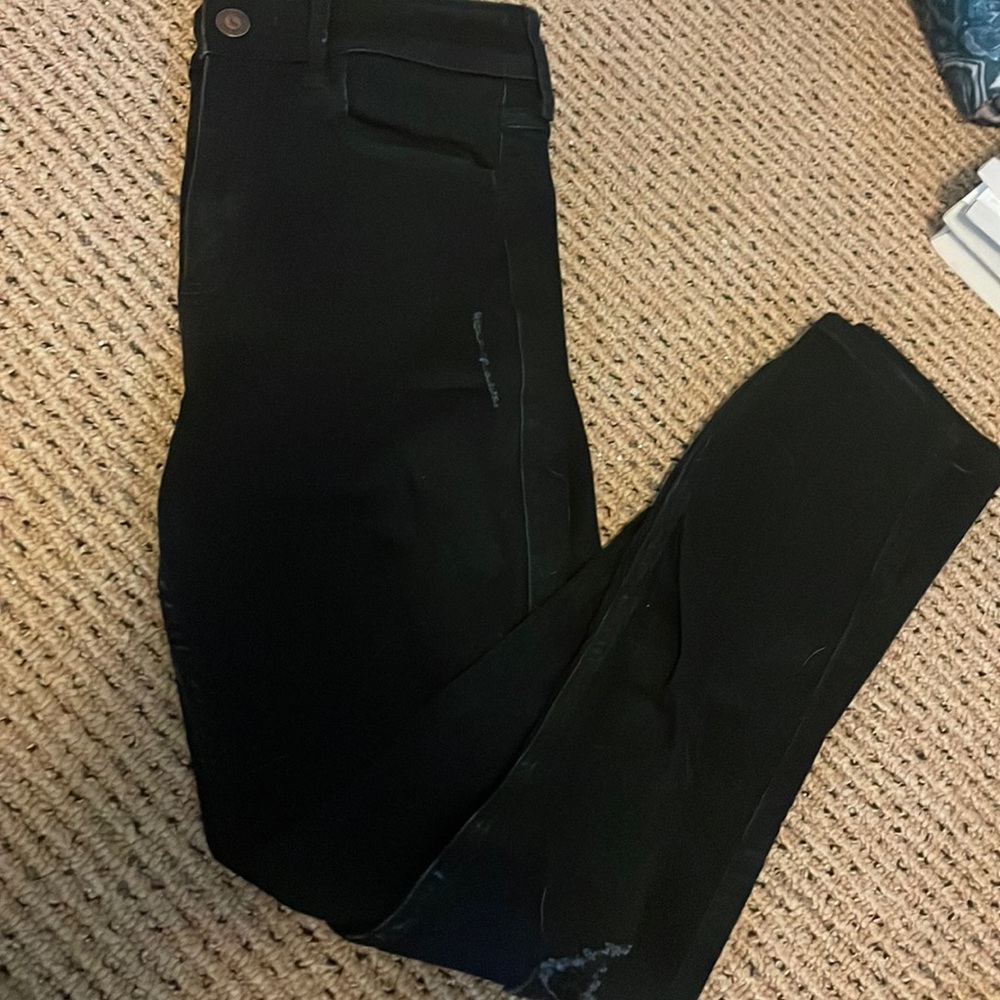 black ripped high rise skinny jeans, size 3, hollister